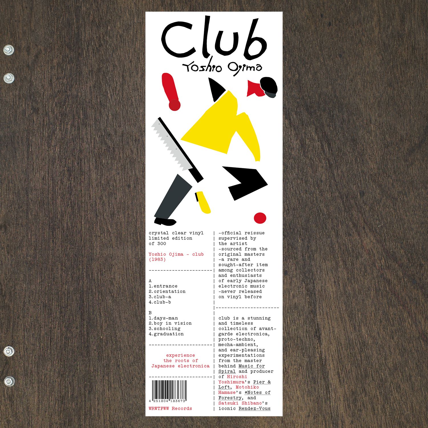 Yoshio Ojima - Club(Crystal Clear Vinyl,LP,350gsm Sleeve,sticker) : LP(Clear)