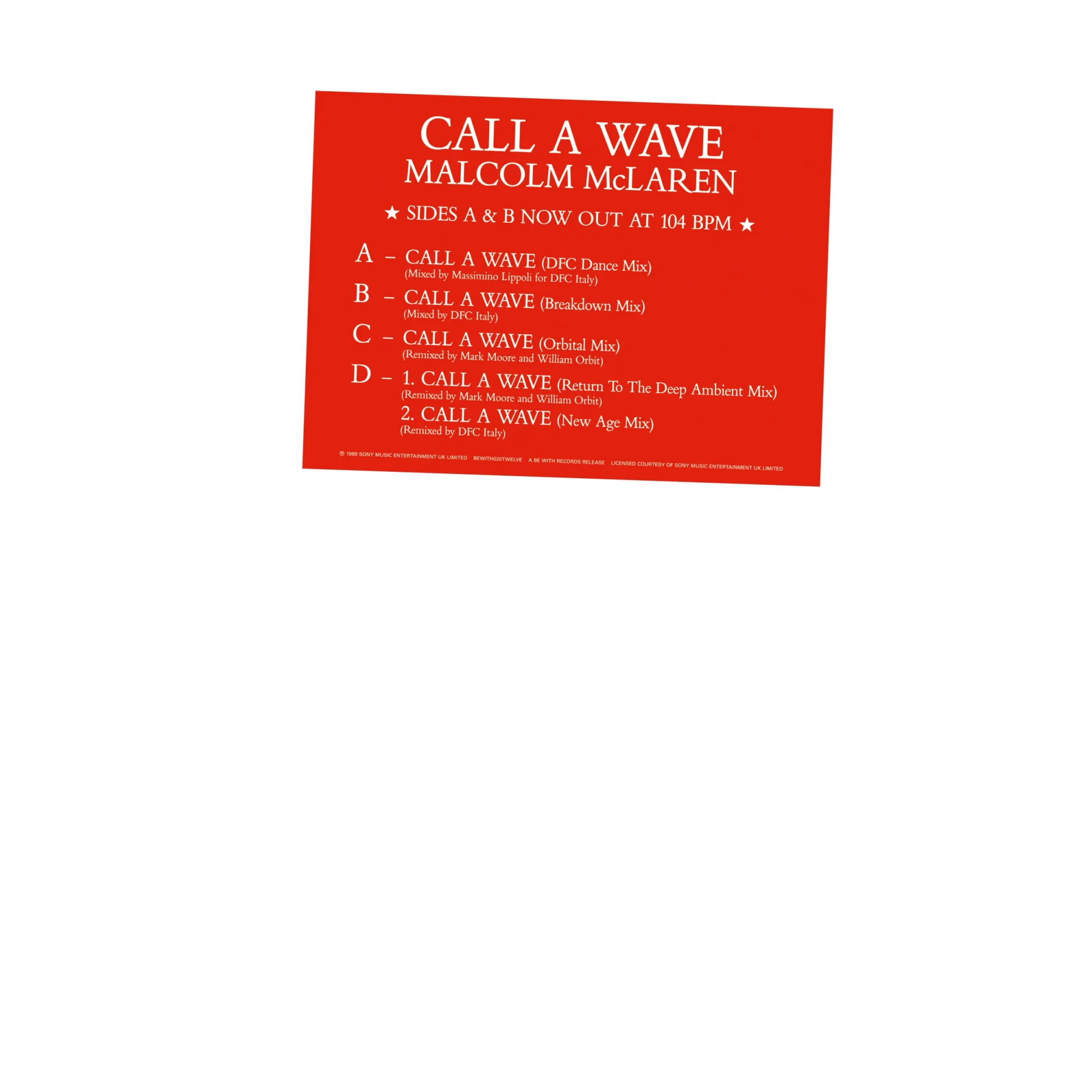 Malcolm McLaren And The Bootzilla Orchestra - Call A Wave Remixes (2x12") : 2x12inch